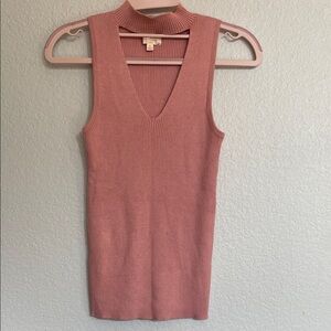 Ambiance Dusty Rose Knit Top V neck cut out with turtle 1/2 collar sleeveless